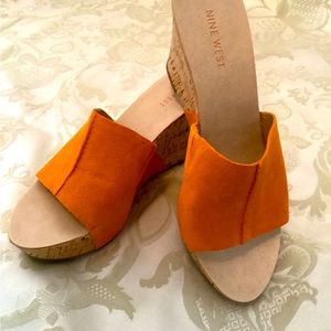 Nine West suede orange platform wedge slide. *New without Tags* size 7 1/2